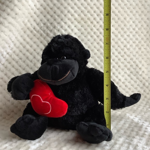 Soft Plush Black Gorilla holding Red Heart Pillow Valentines Stuffed Animal Toy - Picture 9 of 13